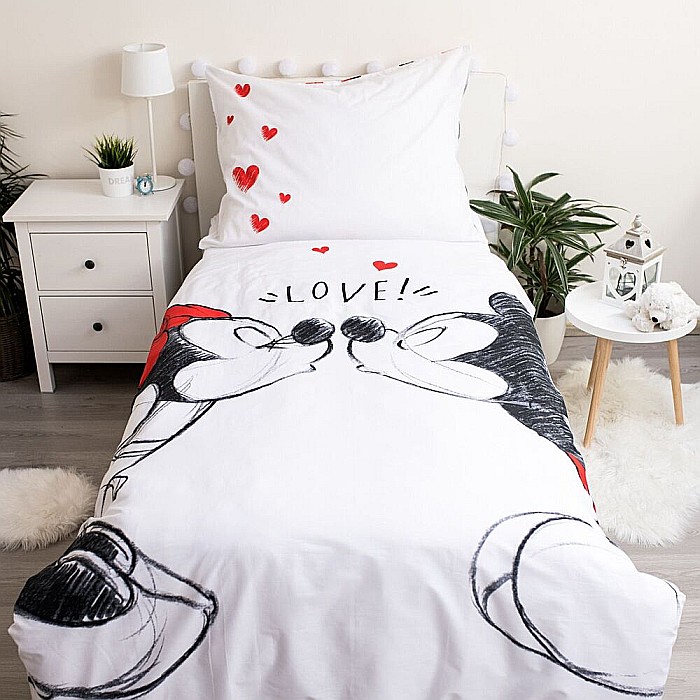 Set lenjerie pat copii, multicolor, 2 piese, 100% bumbac, 140×200 cm, 70×90, Love 04, Mickey and Minnie Mouse, Disney [5]