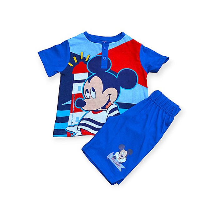 Pijamale copii cu mânecă scurtă, 100% bumbac, albastru, Happy, Mickey Mouse [2]