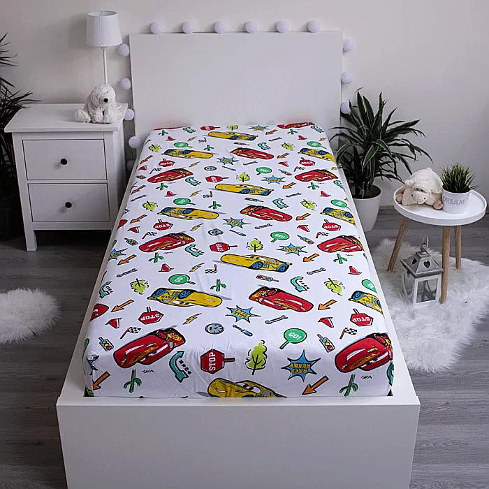 Cearceaf cu margini elastice, multicolor, 100% bumbac, 90 x 200 cm, Cars, Disney [3]