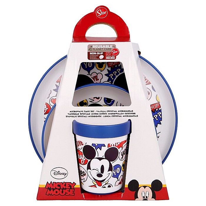 Set veselă 3 piese, anti-alunecare, fără BPA, compatibil la microunde, Mickey Mouse [2]