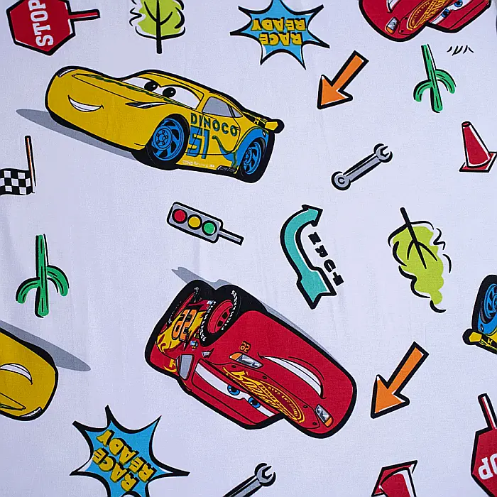 Cearceaf cu margini elastice, multicolor, 100% bumbac, 90 x 200 cm, Cars, Disney [2]