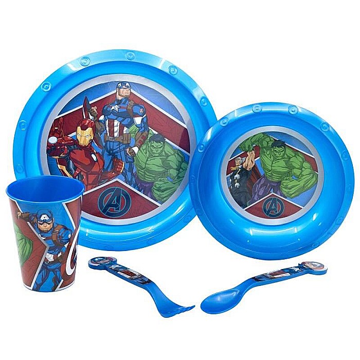 Set 5 piese pentru servit masa, plastic, fără BPA, multicolor, Heraldic Army, Avengers, Marvel [2]