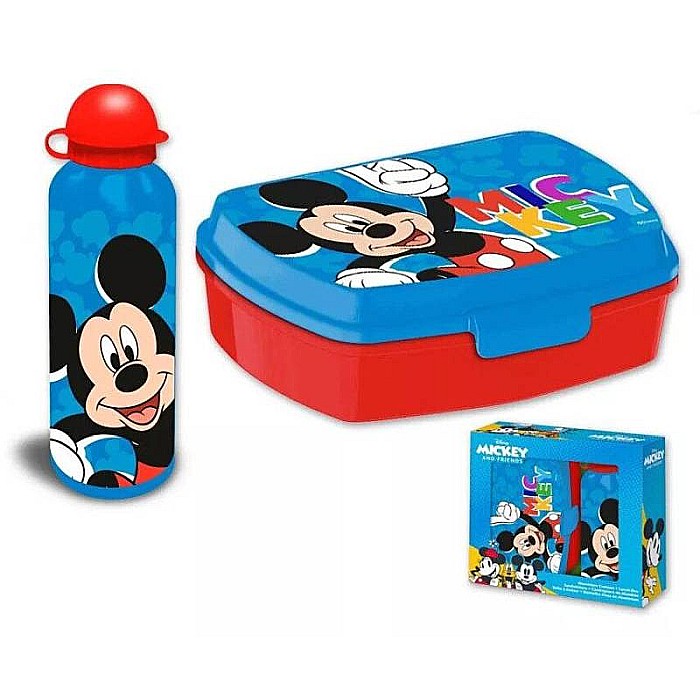 Set cutie sandwich plastic fără BPA și sticlă apă din aluminiu, 400 ml, multicolor, Mickey Mouse, Disney [2]