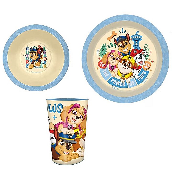 Set trei piese, farfurie, bol și pahar, din plastic fară BPA, ce poate fi utilizat la mașină de spălat vase și microunde, multicolor, Paw Patrol [1]