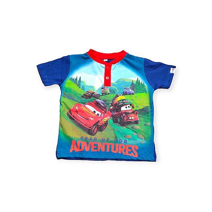 Pijamale copii cu mânecă scurtă, 100% bumbac, albastru, Gear Up For Adventures, Cars [4]