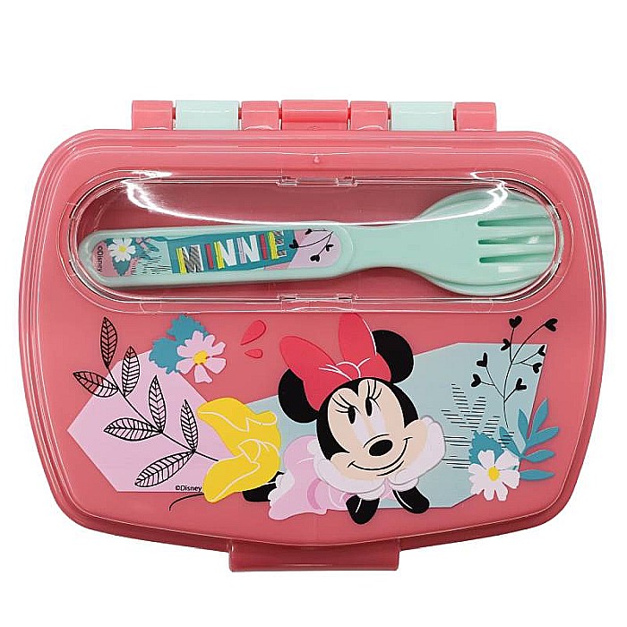 Set sticlă apă 400 ml din aluminiu și cutie sandwich cu tacâmuri, fără BPA, Being, Minnie Mouse [2]