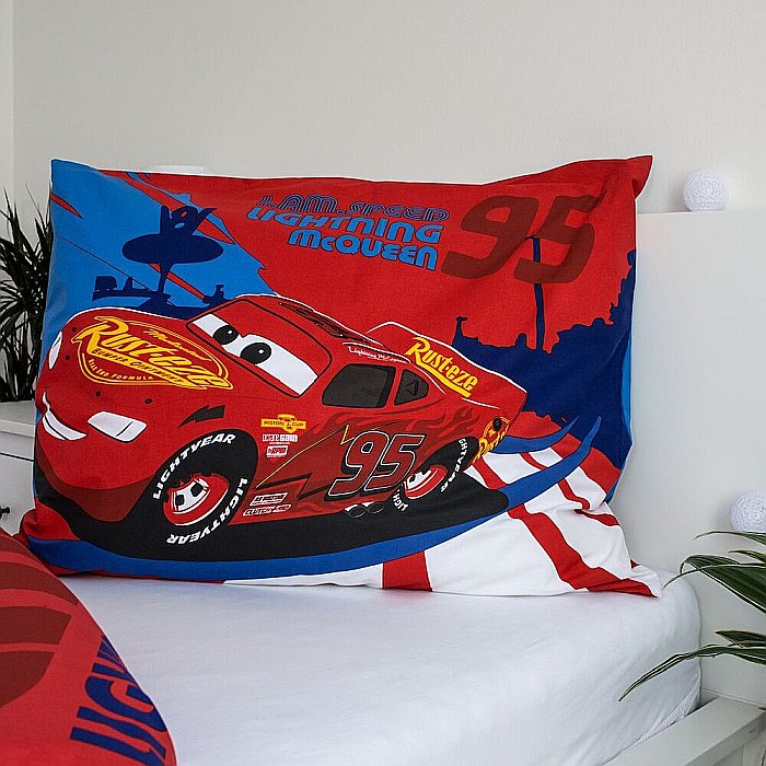 Set lenjerie pat copii, cu detalii fosforescente, multicolor, 2 piese, 100% bumbac, 140×200 cm, 70×90, Disney, Cars, Red 02 [5]