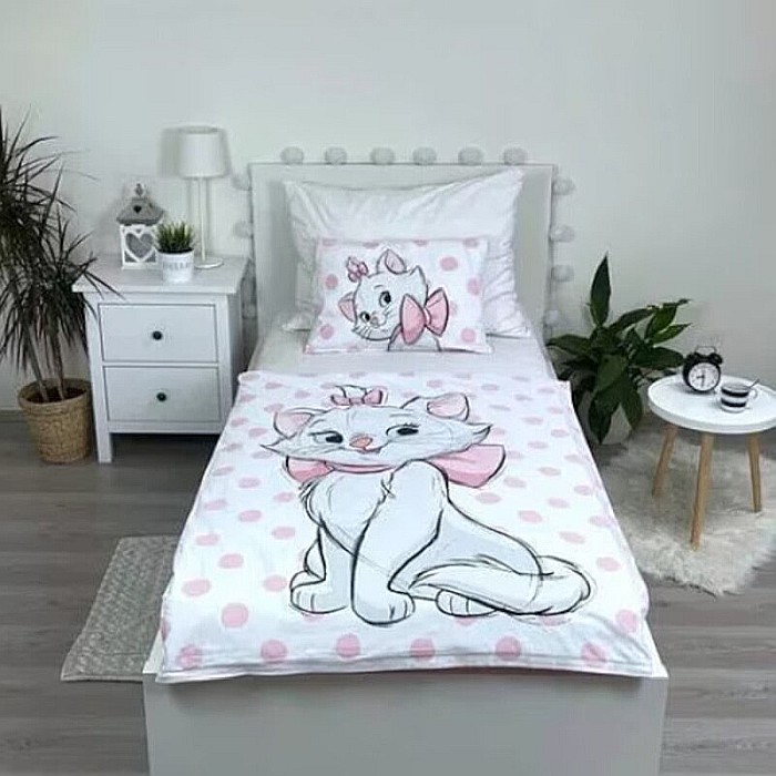 Lenjerie de pat, 100% bumbac, Disney Marie, 100x135 cm, 40x60 cm, Alb/Roz [3]