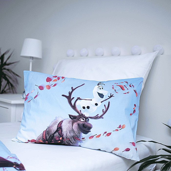 Set lenjerie pat copii, multicolor, 2 piese, 100% bumbac, 100x135 cm, 40x60, Blue leaves, Frozen, Disney [2]