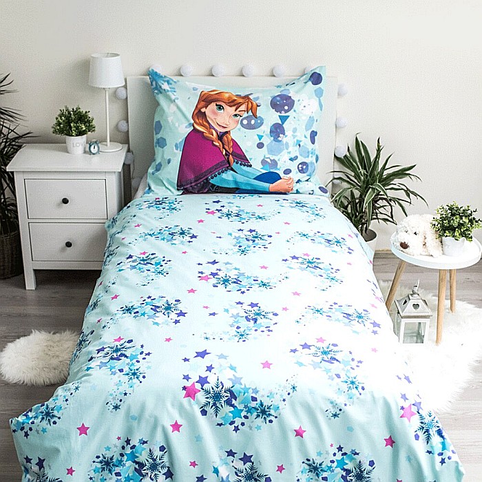 Set lenjerie pat copii, cu detalii fosforescente, multicolor, 2 piese, 100% bumbac, 140×200 cm, 70×90, Light Blue 02, Disney, Frozen [2]