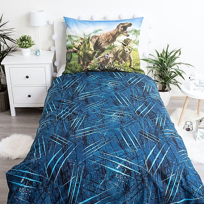 Set lenjerie pat copii, multicolor, 2 piese, 100% bumbac, 140×200 cm, 70×90, Forest, Jurassic World [5]