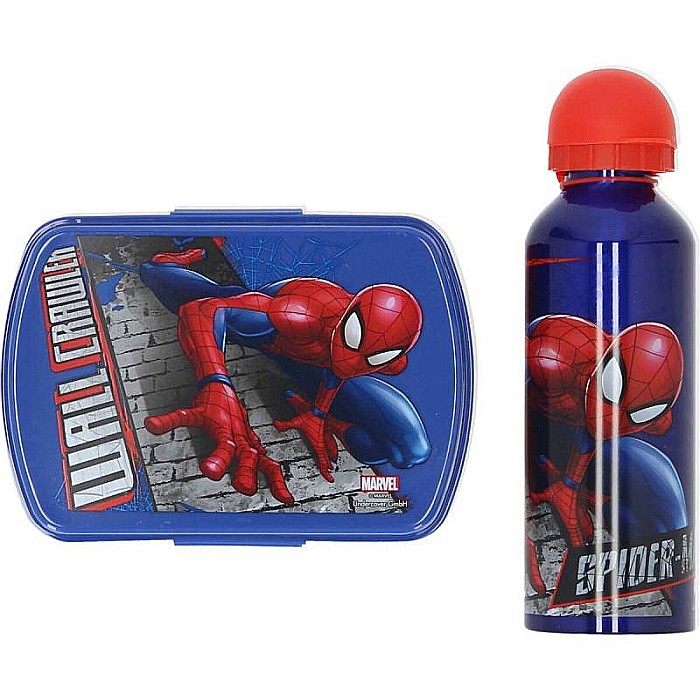 Set cutie sandwich plastic fără BPA și sticlă apă din aluminiu, 400 ml, multicolor, Spiderman [2]