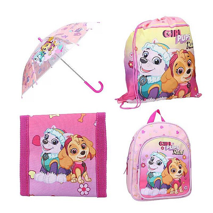 Set 4 piese, ghiozdan cu două compartimente, umbrelă, sac sport și portofel, multicolor, Paw Patrol [1]