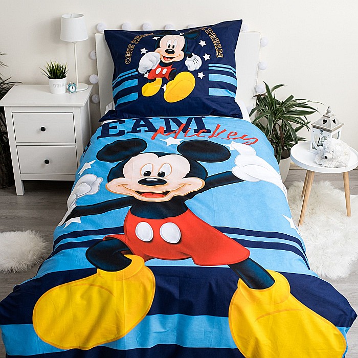 Set lenjerie pat copii, multicolor, 2 piese, 100% bumbac, 140×200 cm, 70×90, Team, Mickey Mouse, Disney [2]