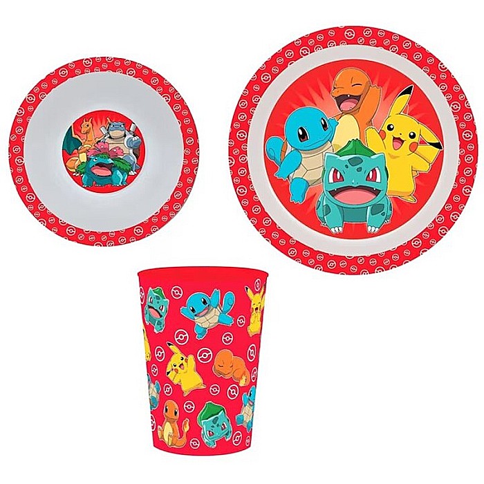 Set trei piese, farfurie, bol și pahar, din plastic fară BPA, ce poate fi utilizat la mașina de spălat vase și microunde, multicolor, Pokemon [1]