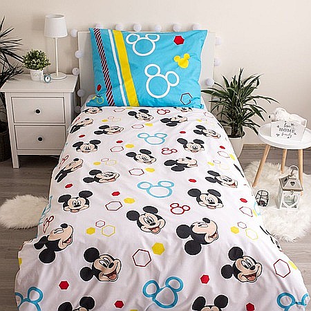 Set lenjerie pat copii, cu detalii fosforescente, multicolor, 2 piese, 100% bumbac, 140×200 cm, 70×90, Disney, Mickey Mouse, Happy [3]