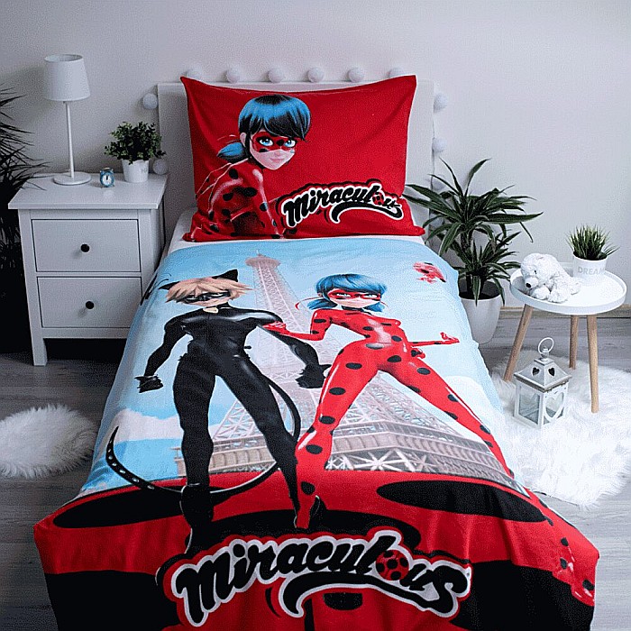 Set lenjerie pat copii, multicolor, 2 piese, 100% bumbac, 140×200 cm, 70×90, Miraculous Ladybug, Mir059 [5]