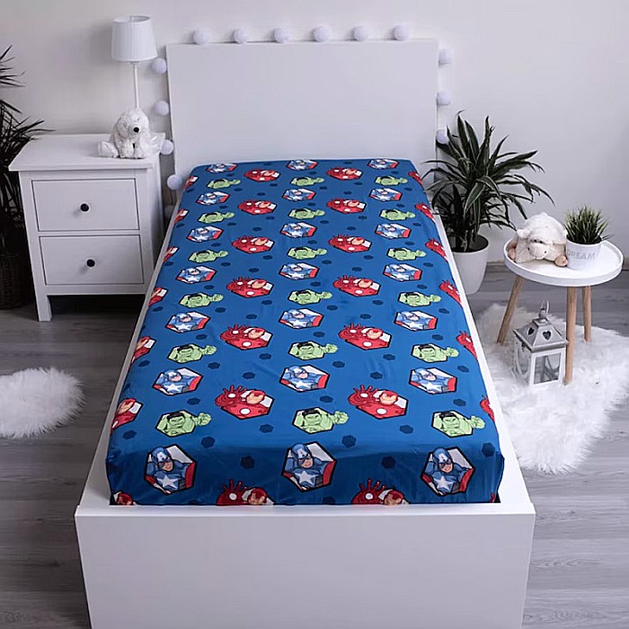Cearceaf cu margini elastice, multicolor, 100% bumbac, 90 x 200 cm, Avengers [2]