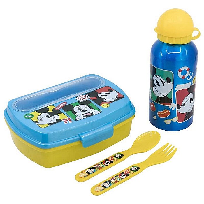 Set sticlă apă 400 ml din aluminiu și cutie sandwich cu tacâmuri, fără BPA, Fun-Tastic, Mickey Mouse [2]