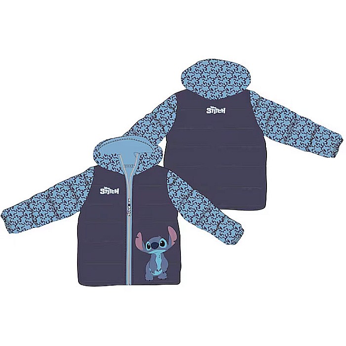 Geacă groasă de iarnă cu glugă și buzunare laterare, interior calduras din fleece, multicolor, Stitch [2]