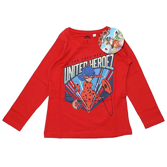 Tricou cu mânecă lungă, 100 bumbac, roșu, Miraculous LadyBug [1]