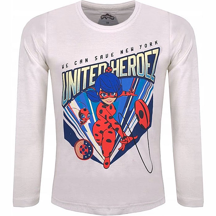 Tricou cu mânecă lungă, 100% bumbac, alb, Miraculous LadyBug [1]