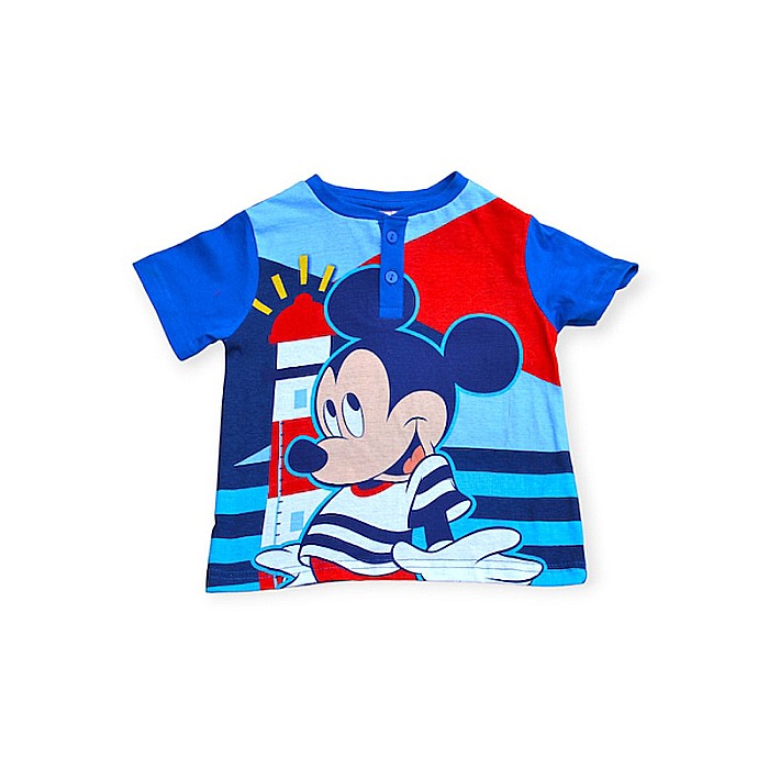 Pijamale copii cu mânecă scurtă, 100% bumbac, albastru, Happy, Mickey Mouse [3]