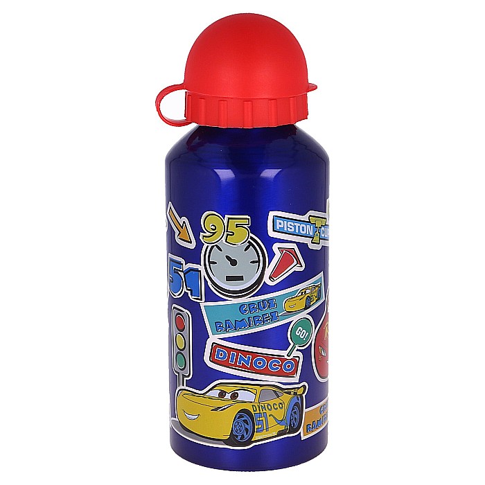 Sticlă de apă, pentru copii, din aluminiu, cu model Cars Stickers, 400 ml [2]