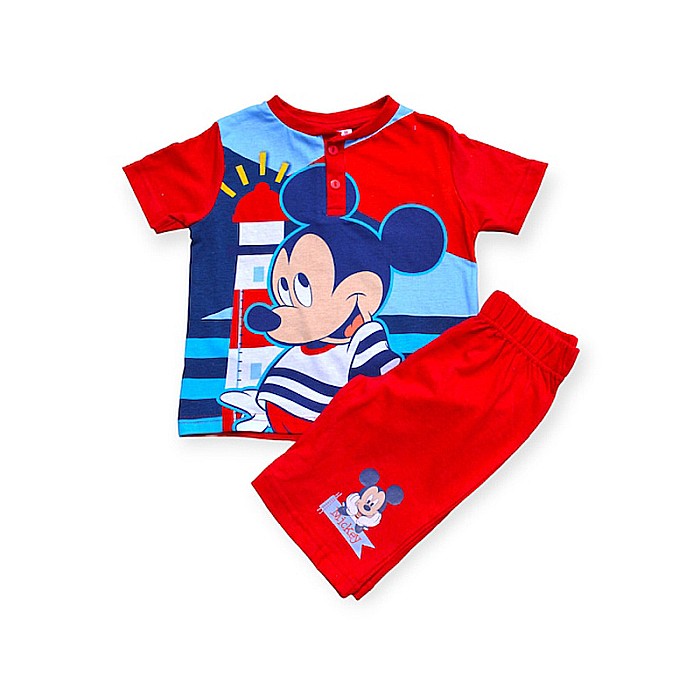 Pijamale copii cu mânecă scurtă, 100% bumbac, roșu, Happy, Mickey Mouse [4]