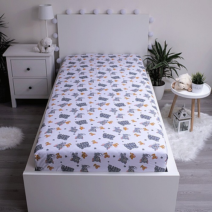 Cearceaf cu margini elastice, multicolor, 100% bumbac, 90 x 200 cm, Tom &amp; Jerry [2]