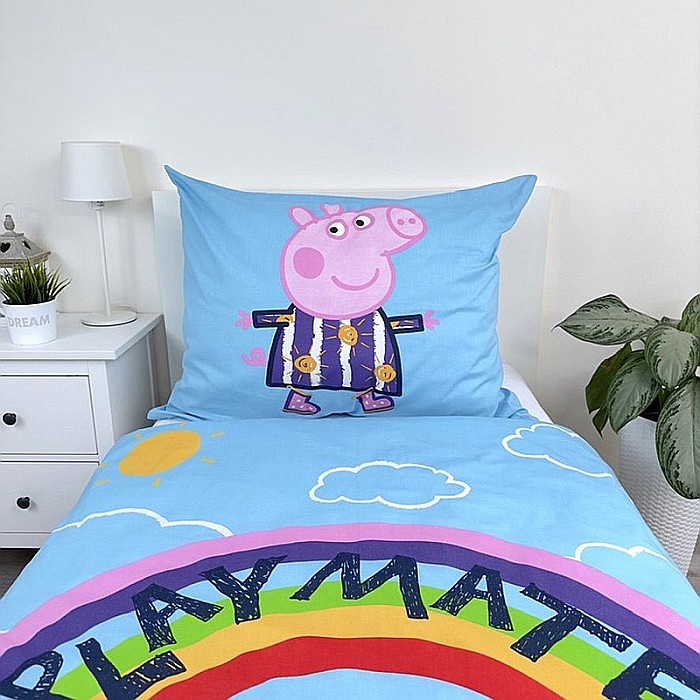 Set lenjerie de pat 2 piese, Reversibilă și Fosforescentă, multicolor, 100% bumbac, 140 x 200 cm, 70 x 90 cm, Peppa Pig [4]
