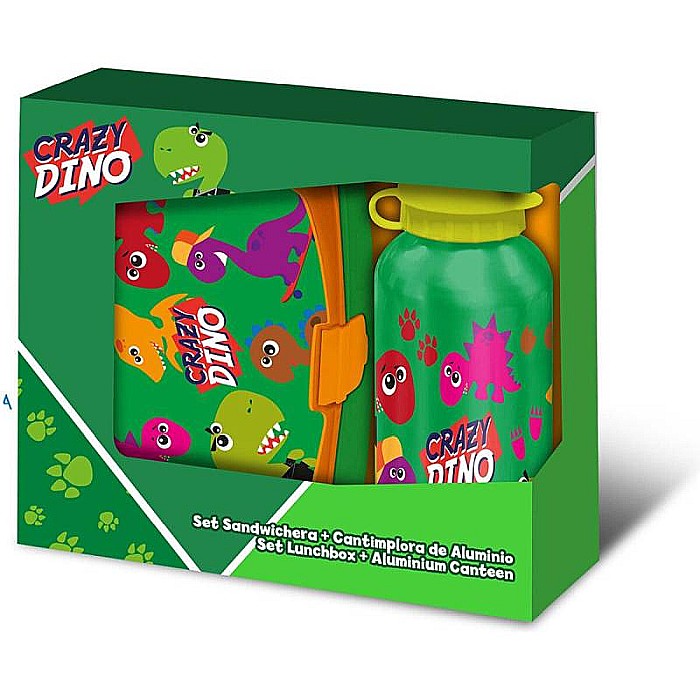 Set cutie sandwich plastic fără BPA și sticlă apă din aluminiu, 400 ml, multicolor, Crazy Dino [3]