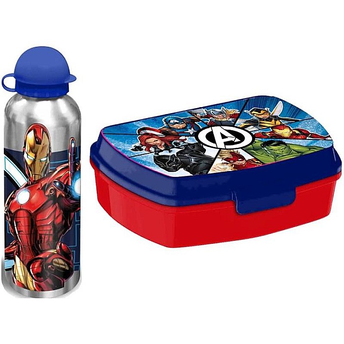 Set cutie sandwich plastic fără BPA și sticlă apă din aluminiu, 400 ml, multicolor, Avengers [2]