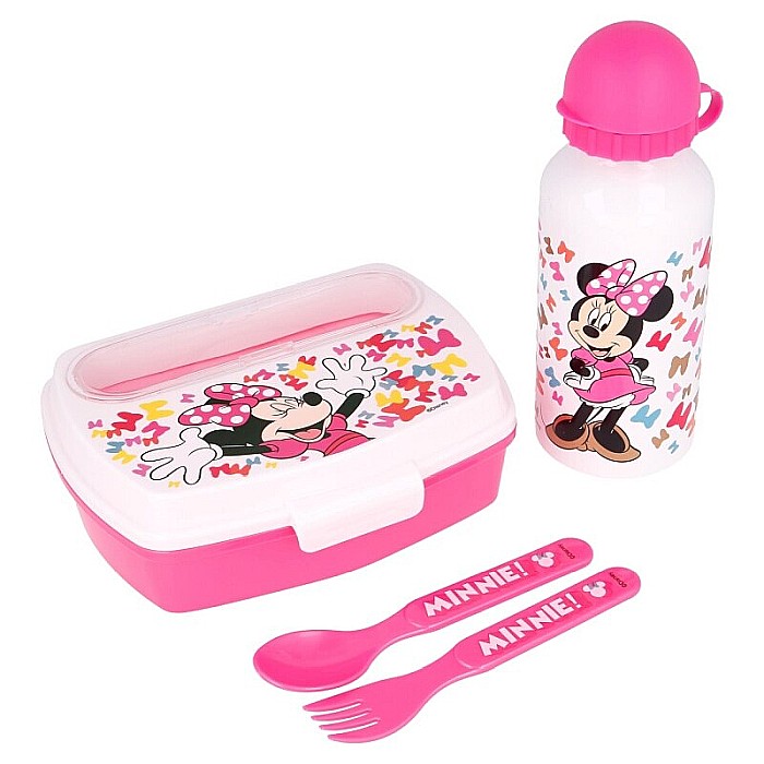 Set sticlă apă 400 ml din aluminiu și cutie sandwich cu tacâmuri, fără BPA, Disney, Minnie Mouse [2]