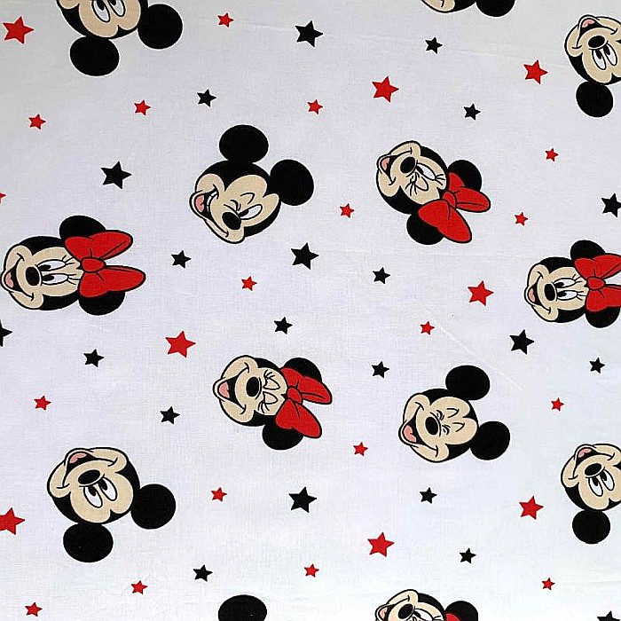 Cearceaf cu margini elastice, multicolor, 100% bumbac, 90 x 200 cm, Stars, Mickey and Minnie [4]
