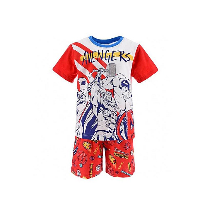Pijama copii, cu mânecă scurtă, 100% bumbac, roșu, Avengers [2]