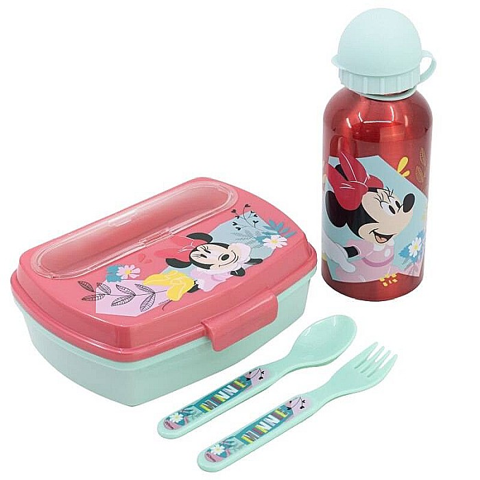 Set sticlă apă 400 ml din aluminiu și cutie sandwich cu tacâmuri, fără BPA, Being, Minnie Mouse [6]