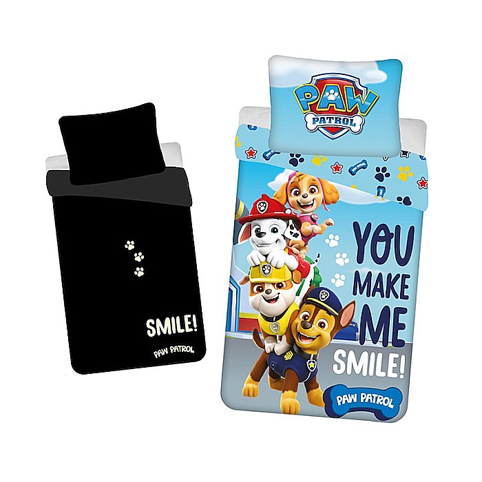Set lenjerie de pat 2 piese, Reversibilă și Fosforescentă, multicolor, 100% bumbac, 140 x 200 cm, 70 x 90 cm, Paw Patrol [3]