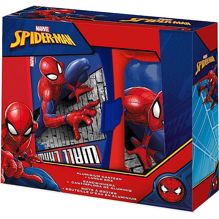 Set cutie sandwich plastic fără BPA și sticlă apă din aluminiu, 400 ml, multicolor, Spiderman [1]