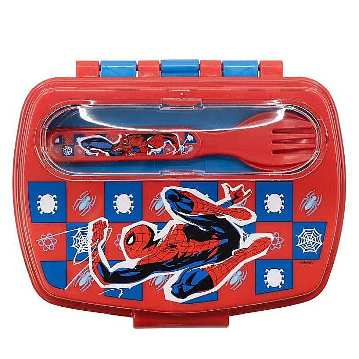 Cutie sandwich cu lingură și furculiță, multicolor, plastic fără BPA, Arachnid, Spiderman [1]