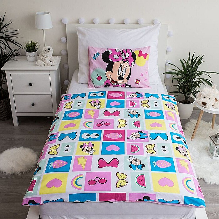 Set lenjerie pat copii, multicolor, 2 piese, 100% bumbac, 100x135 cm, 40x60, Pink Square, Minnie Mouse, Disney [2]