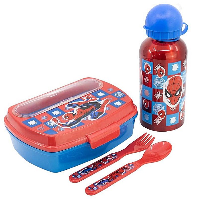 Set sticlă apă 400 ml din aluminiu și cutie sandwich cu tacâmuri, fără BPA, Arachnid, Spiderman [2]