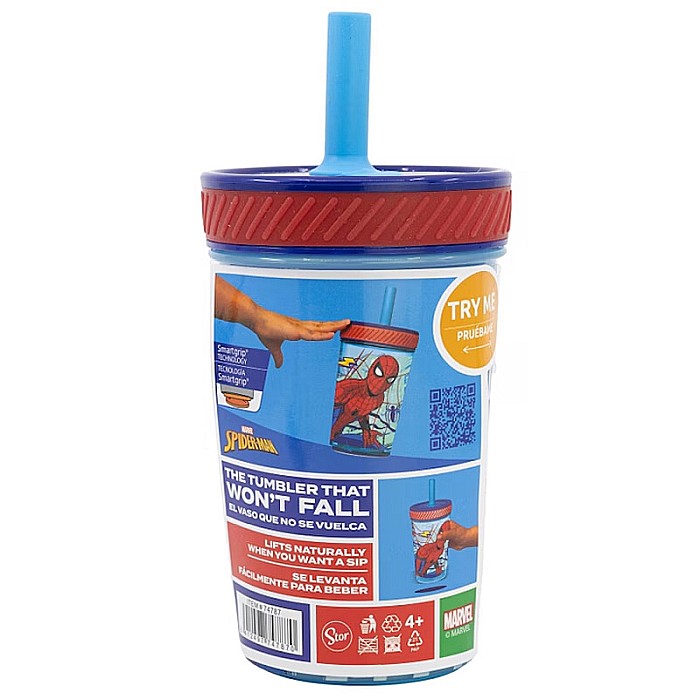 Pahar plastic, fără BPA, Smartgrip, anti-răsturnare cu păi din silicon, 370 ml, Spiderman [4]