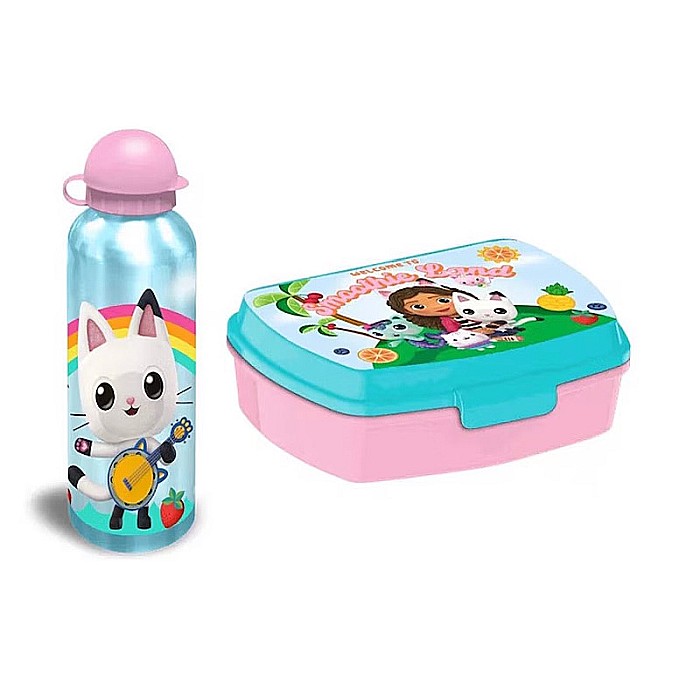 Set cutie sandwich din plastic și sticlă de apă din aluminiu, 500 ml, Gabby's Dollhouse [1]