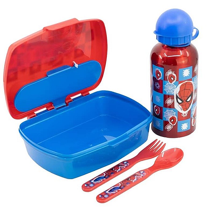 Set sticlă apă 400 ml din aluminiu și cutie sandwich cu tacâmuri, fără BPA, Arachnid, Spiderman [3]