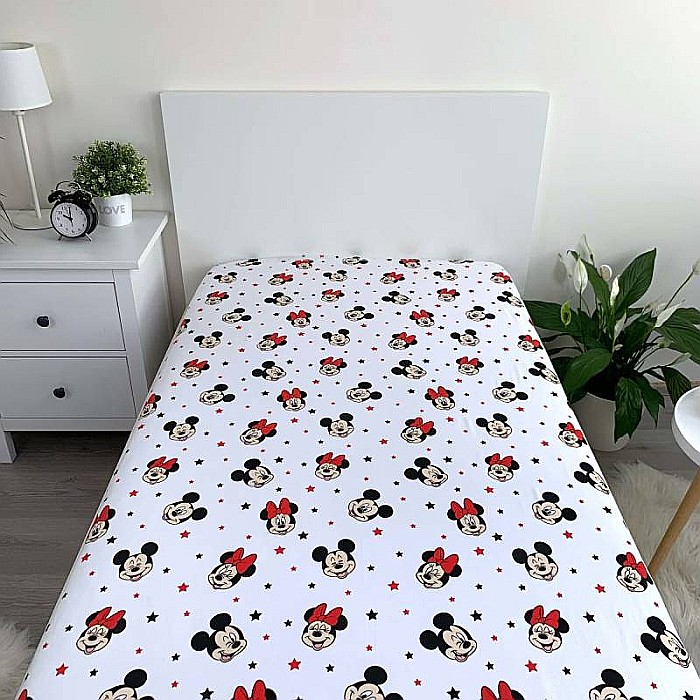 Cearceaf cu margini elastice, multicolor, 100% bumbac, 90 x 200 cm, Stars, Mickey and Minnie [3]