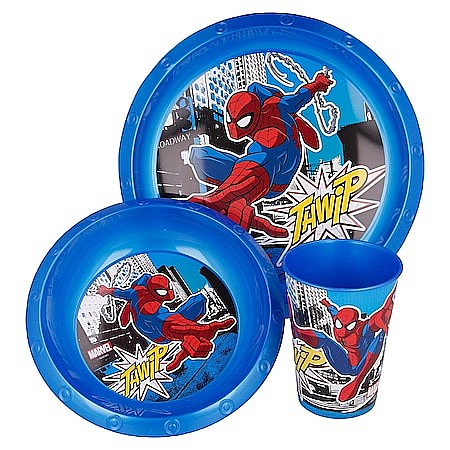 Set 3 piese veselă, Spiderman, Farfurie/Castron/Cană, Plastic, Multicolor [2]