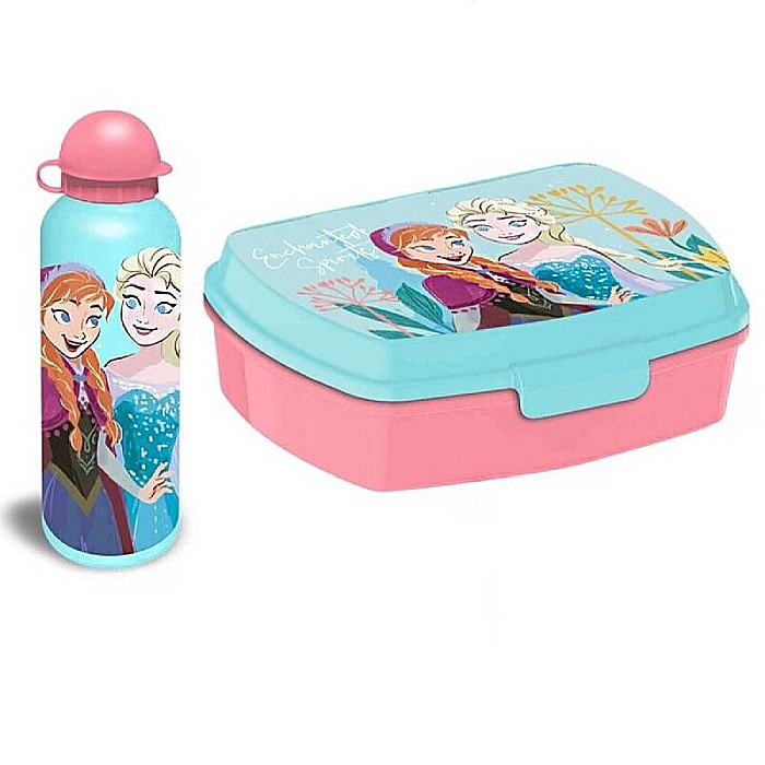 Set cutie sandwich plastic fără BPA și sticlă apă din aluminiu, 400 ml, multicolor, Frozen, Disney [2]