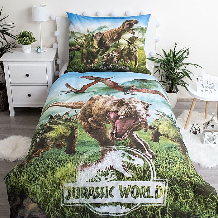 Set lenjerie pat copii, multicolor, 2 piese, 100% bumbac, 140×200 cm, 70×90, Forest, Jurassic World [2]