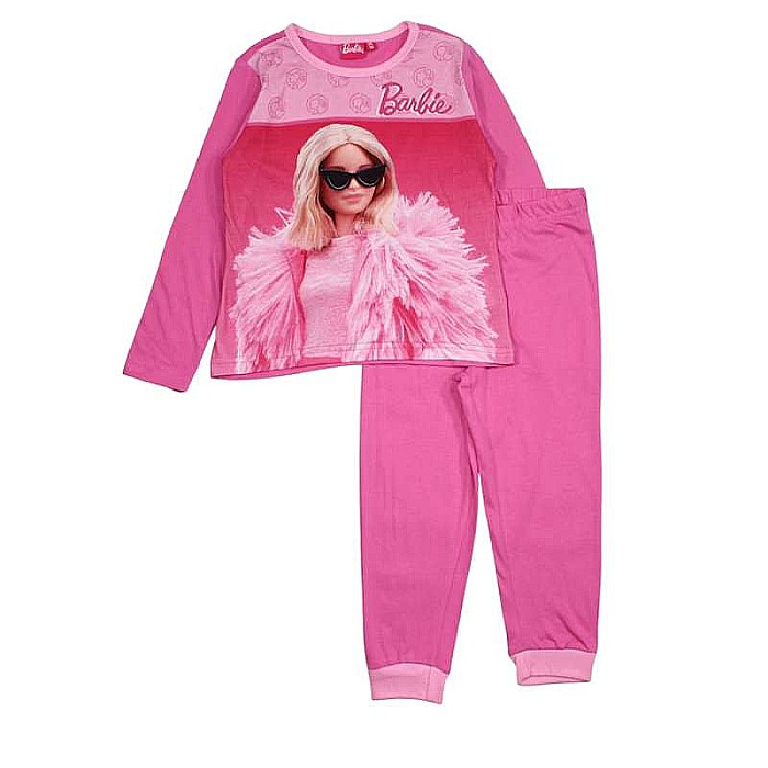 Pijamale copii cu mânecă lungă, 100% bumbac, fucsia, Barbie [1]